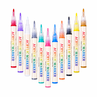 Marcadores Acrílicos de Punta Fina de 1 mm de Alta Calidad, a Base de Agua, 12 Colores Vibrantes, Juego de Rotuladores Acrílicos Permanentes para Papel de Arte