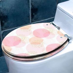 ที่นั่งชักโครกสีสุดหรูที่มีดีไซน์สีฟ้าแบบแอบสแตรกปล่อยอย่างรวดเร็วและกลไกการปิดที่ช้าทำจาก PP ยูเรียมีอยู่ในสต็อก - Product Image 1