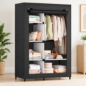 Armoire à vêtements portable et pliable en tissu avec portes en verre et 4 tiroirs et 4 étagères de style Shaker pour chambre à coucher et mobilier de maison - Product Image 5