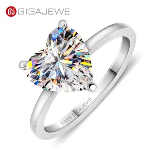 Anello di fidanzamento GIGAJEWE Moissanite 3.0ct 9.0mm taglio a cuore bianco D colore 925 argento placcato multistrato anello di fidanzamento