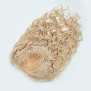 Hot Selling 6*7 Mono Net Topper Raw Virgin Human Cuticle Aligned European Hair Natural Wavy Topper <b>Clip</b> Silk Base in Stock - Product Image 6