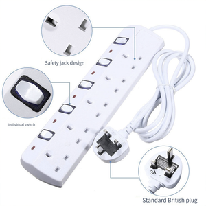 13a 6 गिरोह एसी आउटलेट पावर स्ट्रिप सुरक्षा चिह्न यूके प्लग एक्सटेंशन लीड स्विच लाइट के साथ दीवार के लिए लीड स्विच - Product Image 3