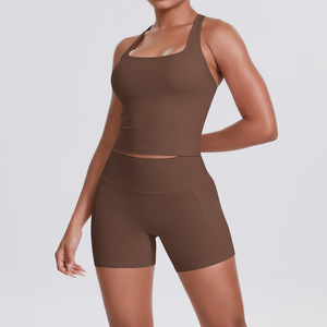 PASUXI Set da allenamento in palestra da donna con top a vita alta senza schiena e vita alta senza cuciture abbigliamento Yoga con Logo frontale solido - Product Image 4