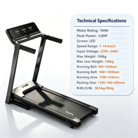 Tapis roulant électrique domestique avec écran LED, Bluetooth, affichage du temps, de la vitesse et de la distance, vitesse de 1 à 14 km/h et capacité de charge de 150 kg