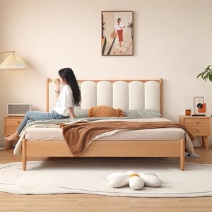 Cama Moderna Minimalista de Madera Maciza con Cabecera Tapizada Curva, OEM ODM, para Proyectos de Hoteles y Apartamentos, Tamaño y Color Personalizables - Product Image 3