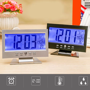 Réveil de bureau électrique à grand écran LCD, économique, avec rétroéclairage à commande vocale, fonction snooze, calendrier et température pour le bureau - Product Image 1