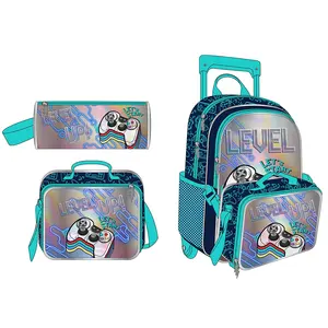 Wholesale Custom Rolling Backpack for Children School Backpack Set Kids Character 2 Wheels Trolley School Bag