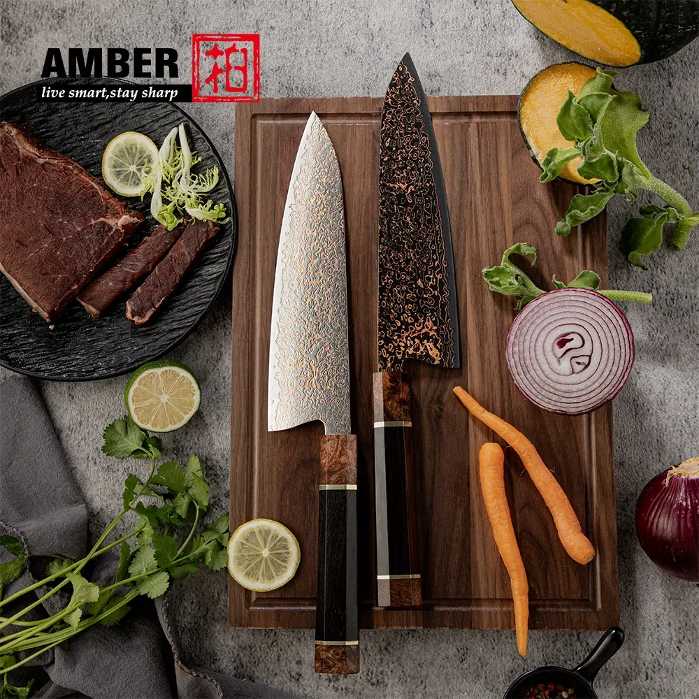 Ambra più nuovo Design 37 strati VG10 rame damasco in acciaio nero lama da cucina coltello da cuoco coltello giapponese con manico in legno