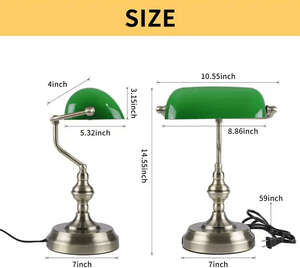 Popular tradicional vintage clásico latón pulido verde banquero lámpara de mesa de cristal - Product Image 6