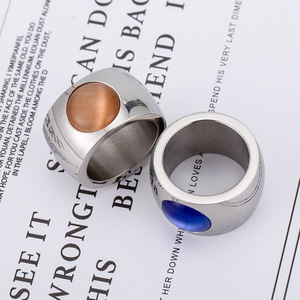 yunnique Men's Geometric <b>Titanium</b> Steel <b>Ring</b> With Blue Cat's Eye Effect Gold Plated Bezel Setting Jewelry Gift - Product Image 2
