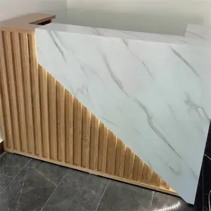 Siman-mesa de recepción de centro comercial, diseño de lujo de alta calidad, Mostrador de Servicio al Cliente, escritorios de recepción blancos y dorados a la venta