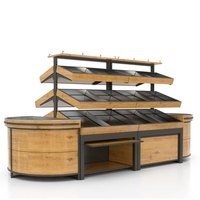 Équipement de supermarché, gondole en métal pour fruits et légumes, étagère de magasin à 3 niveaux avec panier, table de présentation d'aliments frais