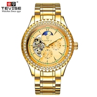TEVISE T807F 807F 3ATM Wasserdichte Mechanische Uhr mit Hohldesign Automatik-Herrenuhr Luxuriöse Mondphase Edelstahl-Herrenuhr