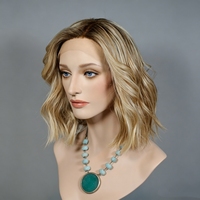 Perruque Lace Front Blonde Balayage Cheveux Humains Longueur Épaule Style Ondulé Raie Latérale Naturelle Pré-Pluckée pour Femmes