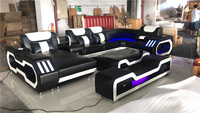 Canapé en cuir haut de gamme en forme de L/U, 1, 2, 3, 5, 7 places, avec éclairage LED, moderne, grande taille, table basse et meuble TV – Vente chaude