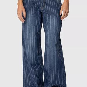 Pantalones Vaqueros de Mujer de Cintura Alta, Elásticos, de Pierna Recta, Casuales, con Diseño de Tres Rayas y Parches, de Talle Bajo - Product Image 2