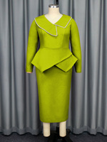 Robes décontractées pour femmes, coupe crayon, asymétriques, col cranté, broderie perlée, grande taille, violettes, manches longues, à volants