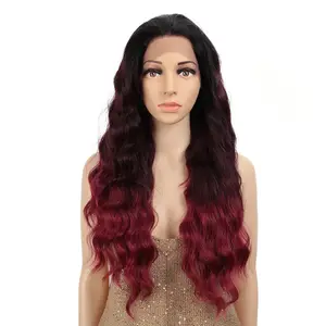 ombre color Long synthetic wig for black women lace frontal wig synthetic hair mix colored synthetic hair wigs