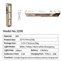 Bande lumineuse LED rechargeable 3 couleurs à intensité variable avec fixation magnétique, lampe d'urgence portable pour le camping en extérieur et la maison