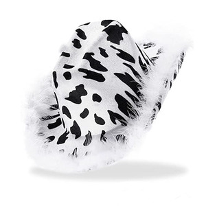 En Stock <span class=keywords><strong>Sombrero</strong></span> Vaquero de Piel de Alta Calidad para Fiesta, Estilo Western, con Pelo de Zorro y Estampado de Vaca, con Plumas - Product Image 3