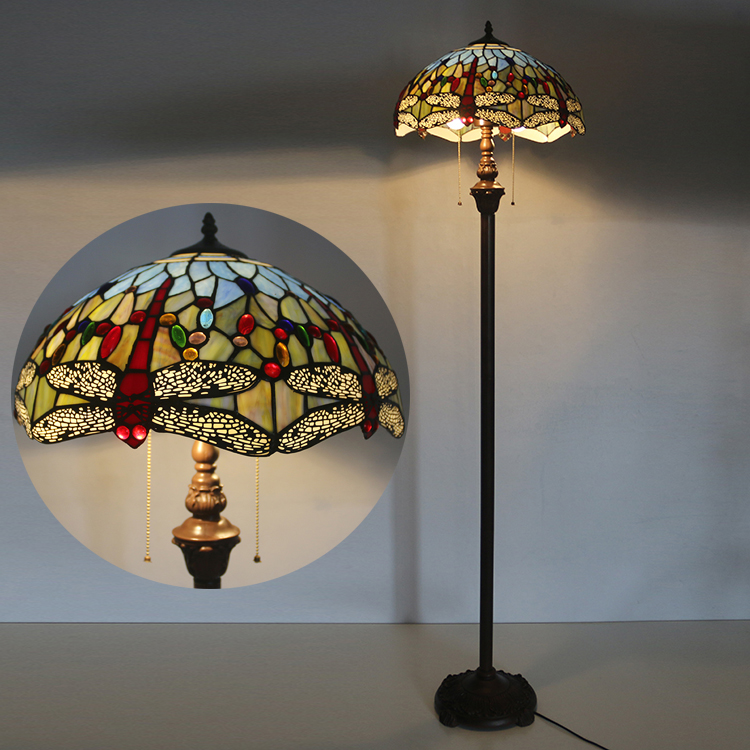 LongHuiJing 16 Inch Tiffany Floor Lamp with Handmade Colorful Dragonfly Shade