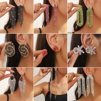 Boucles d'oreilles pour femmes en cristal/strass, style Hyperbole, avec accents de pompons, modèles longs et courts, accessoires de bijouterie chic, pour le marché international
