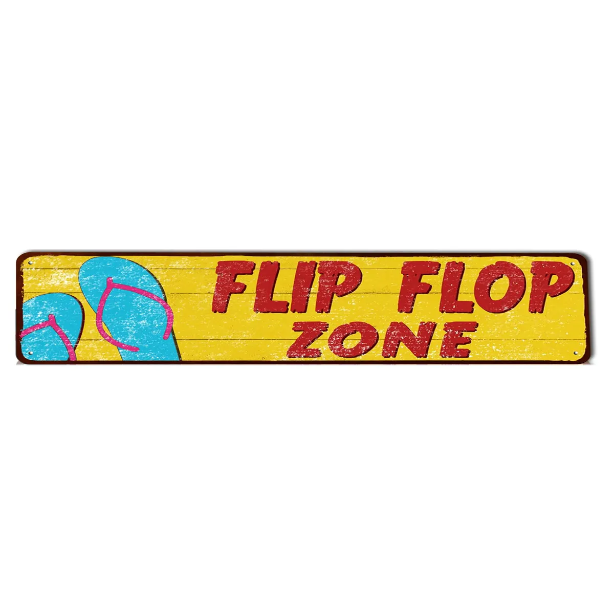 Flip-flop de metal com tema de verão, decoração de parede tropical, praia para casa, lago, marquise ou pátio coberto, 4x16 polegadas