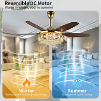 Ventilateur de plafond LED de luxe doré de 60 pouces avec lumière, grand lustre décoratif, moteur DC, télécommande
