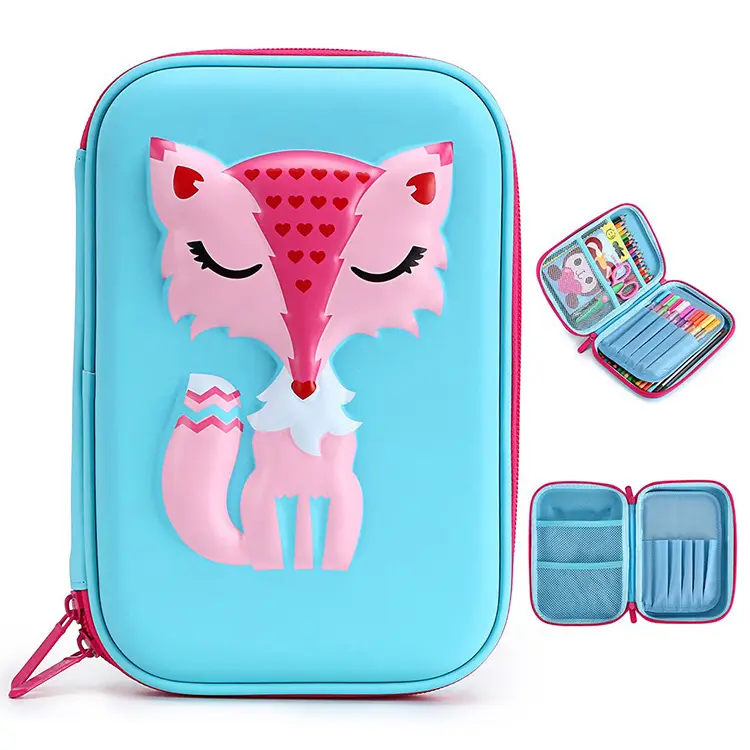 Wholesale Cartoon Fox Kids Pencil Case Hard Shell EVA Pen Pencil Organizer School Stationery Holder