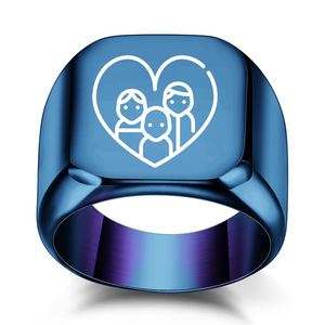 Bague Cœur Famille Personnalisée 18mm Or Carré Gravé au Laser Bijou Unisexe Cadeau - Product Image 5