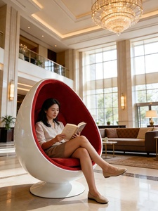 Kain Wol Putar Bentuk Oval, Kursi Santai Pod Telur untuk Kamar Tidur - Product Image 3