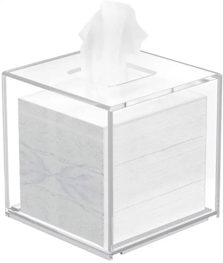 Tissue Box Cover, quadratischer Acryl Tissues Papier halter für Badezimmer Schlafzimmer Büro, klar