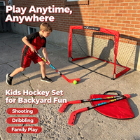 Ensemble de hockey sur sol pour enfants, but de hockey pliable avec 2 bâtons de hockey et 2 balles, jeu de hockey de rue portable pour la cour