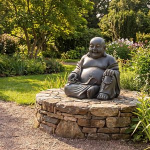 Statue de <span class=keywords><strong>Bouddha</strong></span> rieur en <span class=keywords><strong>fibre</strong></span> <span class=keywords><strong>d</strong></span>'<span class=keywords><strong>argile</strong></span> Cinnvoice 16x18 pouces, grande taille, pour extérieur, style rustique, moine zen, richesse, chance, <span class=keywords><strong>d</strong></span>écoration Feng Shui - Product Image 4