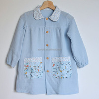 Chemise pour filles, bleu clair, manches longues, col Peter Pan, chemise pour filles fleuries