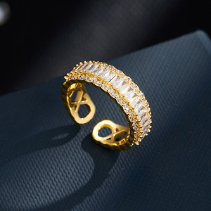 Micro Set Zircon Open <b>Ring</b> <b>Adjustable</b> Index Finger <b>Ring</b> For Women Fashionable Party Jewelry Geometric Shape Stylish - Product Image 4