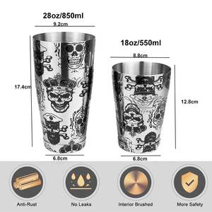 Tùy Chỉnh 850Ml + 550Ml Thanh Sử Dụng Cocktail Shaker Khắc Mô Hình Boston Phong Cách Trộn Thép Không Gỉ Bartender Đồng Barware - Product Image 2