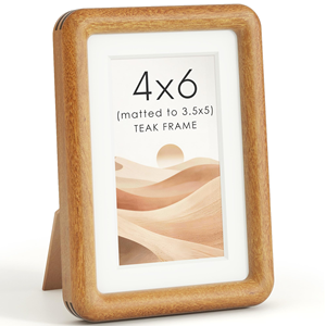 Cadre photo en bois créatif et élégant en teck naturel avec verre trempé et coins arrondis, écologique, pour affichage sur bureau ou mural - Product Image 1