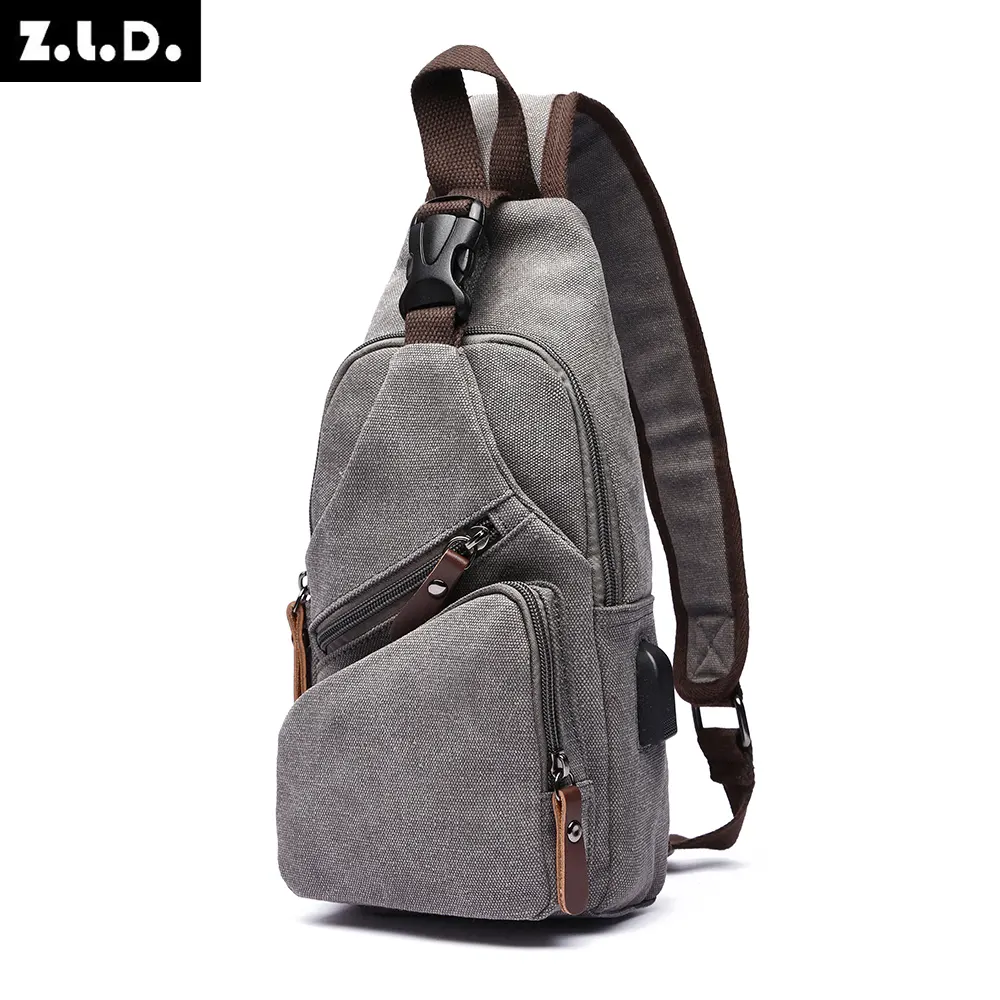 ZUOLUNDUO 2023 New Custom Wholesale Travel Casual Portable Canvas Men Sling Shoulder Bag Chest Bags Cross Body