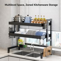 Égouttoir à vaisselle en métal pour comptoir de cuisine, rangement multifonctionnel double couche pour assiettes, bols, baguettes et couteaux