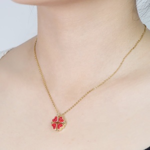 Bijou tendance personnalisé plaqué or 18 carats Collier trèfle à quatre feuilles en forme <span class=keywords><strong>de</strong></span> cœur avec aimant diamant et <span class=keywords><strong>amitié</strong></span> pour la Saint-Valentin - Product Image 2