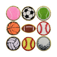 Écusson de broderie en chenille de sport avec logo personnalisé d'approvisionnement d'usine, patchs de serviette brodés pour jeu de balle en gros aux bords dorés