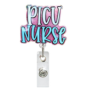Porte-badge en acrylique avec lettres de la série médicale, en plastique pailleté, pour étudiants, infirmières et personnel soignant, avec enrouleur de badge - Product Image 1