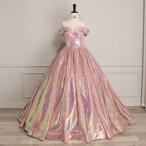 Abito <span class=keywords><strong>da</strong></span> Quinceañera con Spalle Scoperte per Ragazze, Vestito <span class=keywords><strong>da</strong></span> <span class=keywords><strong>Sera</strong></span> con Paillettes Arcobaleno, Abito <span class=keywords><strong>da</strong></span> Principessa con Gonna a Palloncino - Product Image 2