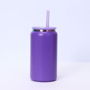 Multiple Repurchase Powder Coated Custom Color 16oz Stainless Steel Can Tumbler <b>with</b> <b>Straw</b> Lid for Outdoor Smoothie Beer Coffee - Product Image 3