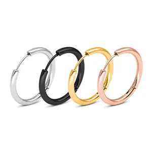 Korean fashion new curved circle high polished gold plated titanium steel small hoop earrings men women