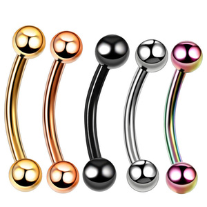 Piercing de sourcil en forme de barre courbée |   Bijoux de piercing pour le nez, les lèvres et le cartilage en acier inoxydable 316L plaqué PVD, vente en gros - Product Image 4