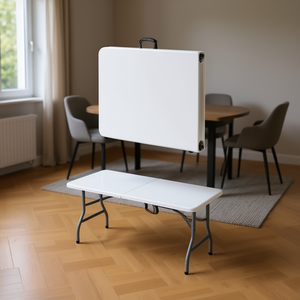 <b>Foldable</b> Folding <b>Table</b> L182.5 W75 H75cm White Plastic Top Metal <b>Legs</b> Rectangular Dining <b>Table</b> Home Furniture - Product Image 2