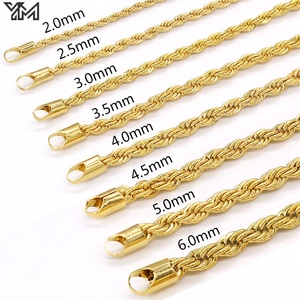 YM 도매 2mm~6mm 청키 골드 로프 체인 18K 금도금 스테이트먼트 힙합 케이블 목걸이 (남녀공용) - Product Image 1