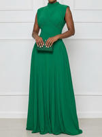 Robes d'été tendance pour femmes, décontractées, couleur unie, sans manches, col rond, robe maxi verte slim, robe de bureau pour femmes